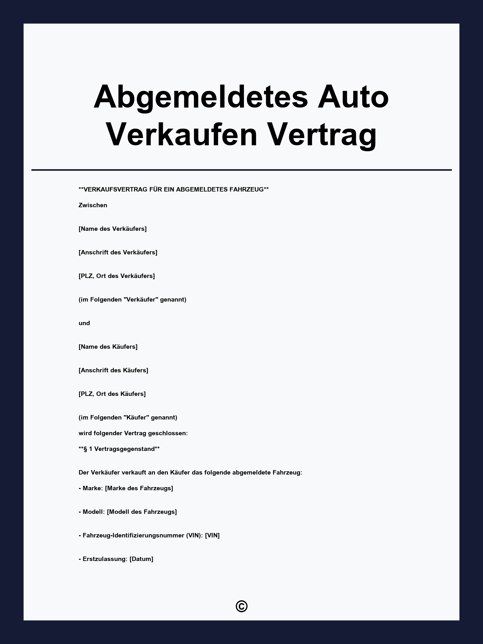 Abgemeldetes Auto Verkaufen Vertrag