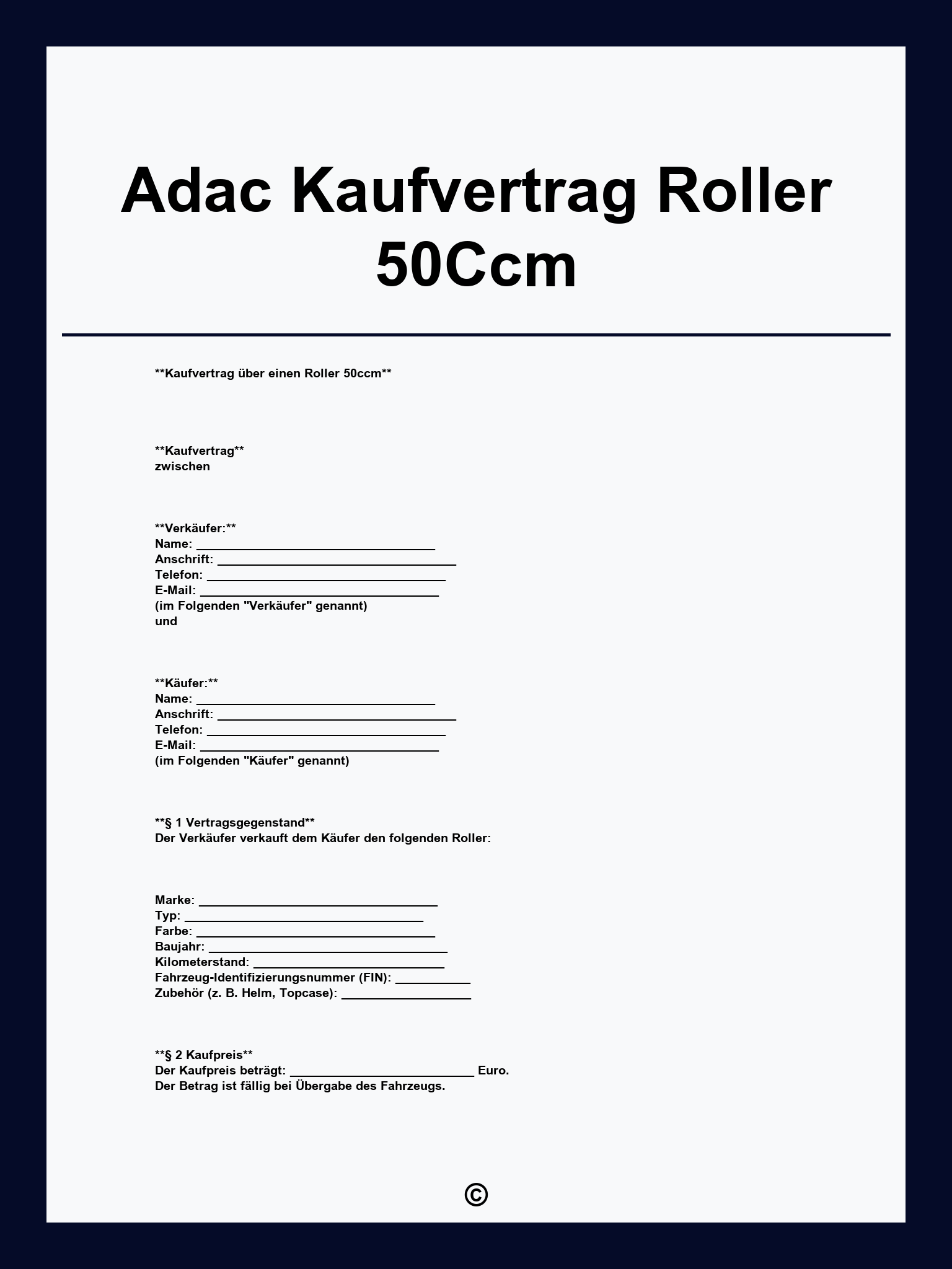Adac Kaufvertrag Roller 50Ccm