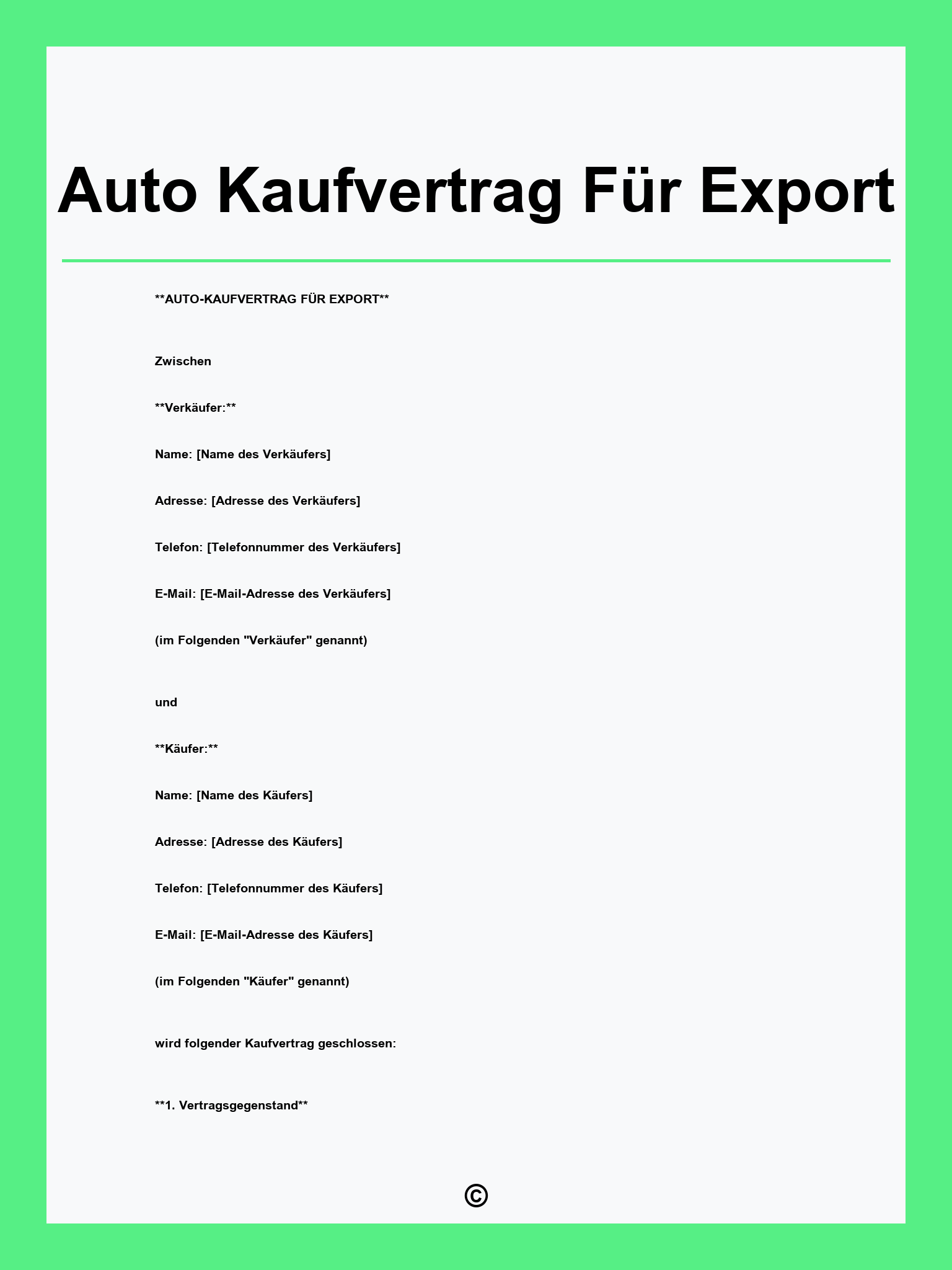 Auto Kaufvertrag Für Export