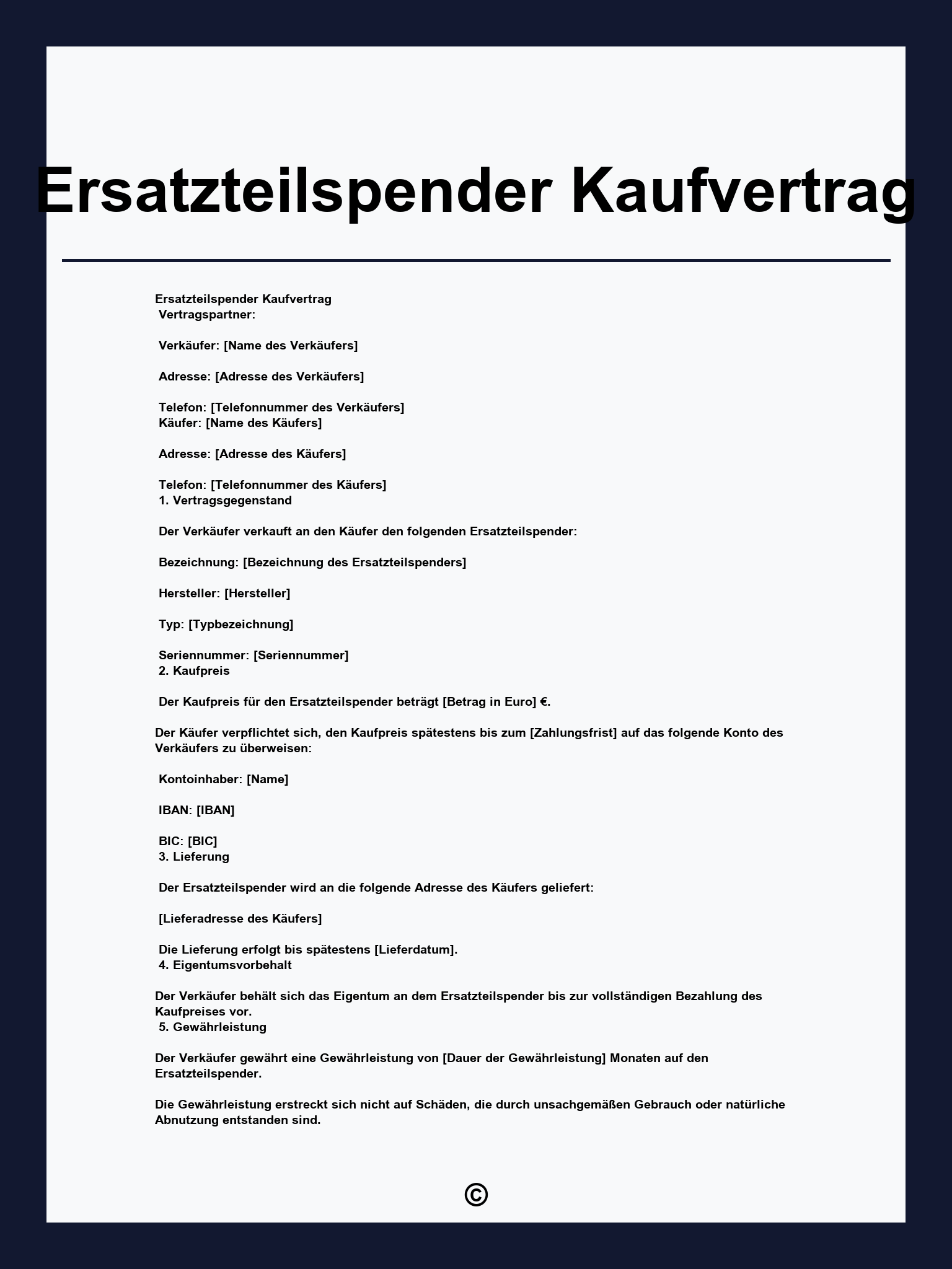 Ersatzteilspender Kaufvertrag
