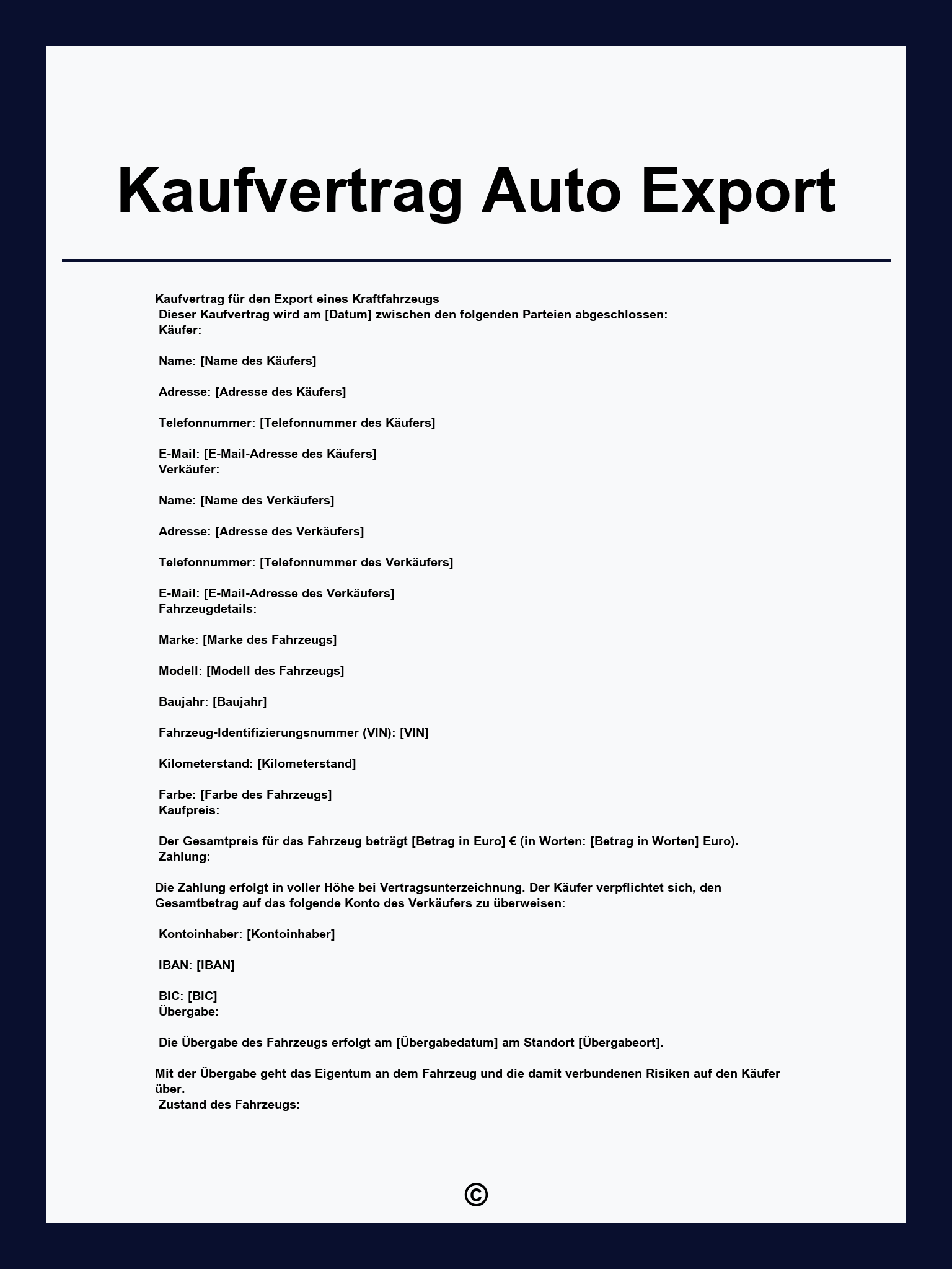 Kaufvertrag Auto Export