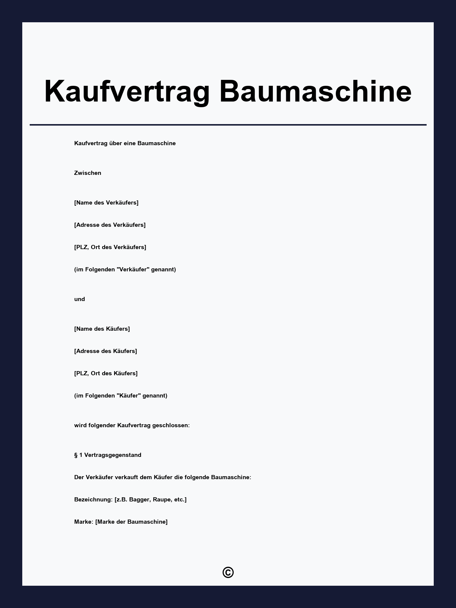 Kaufvertrag Baumaschine