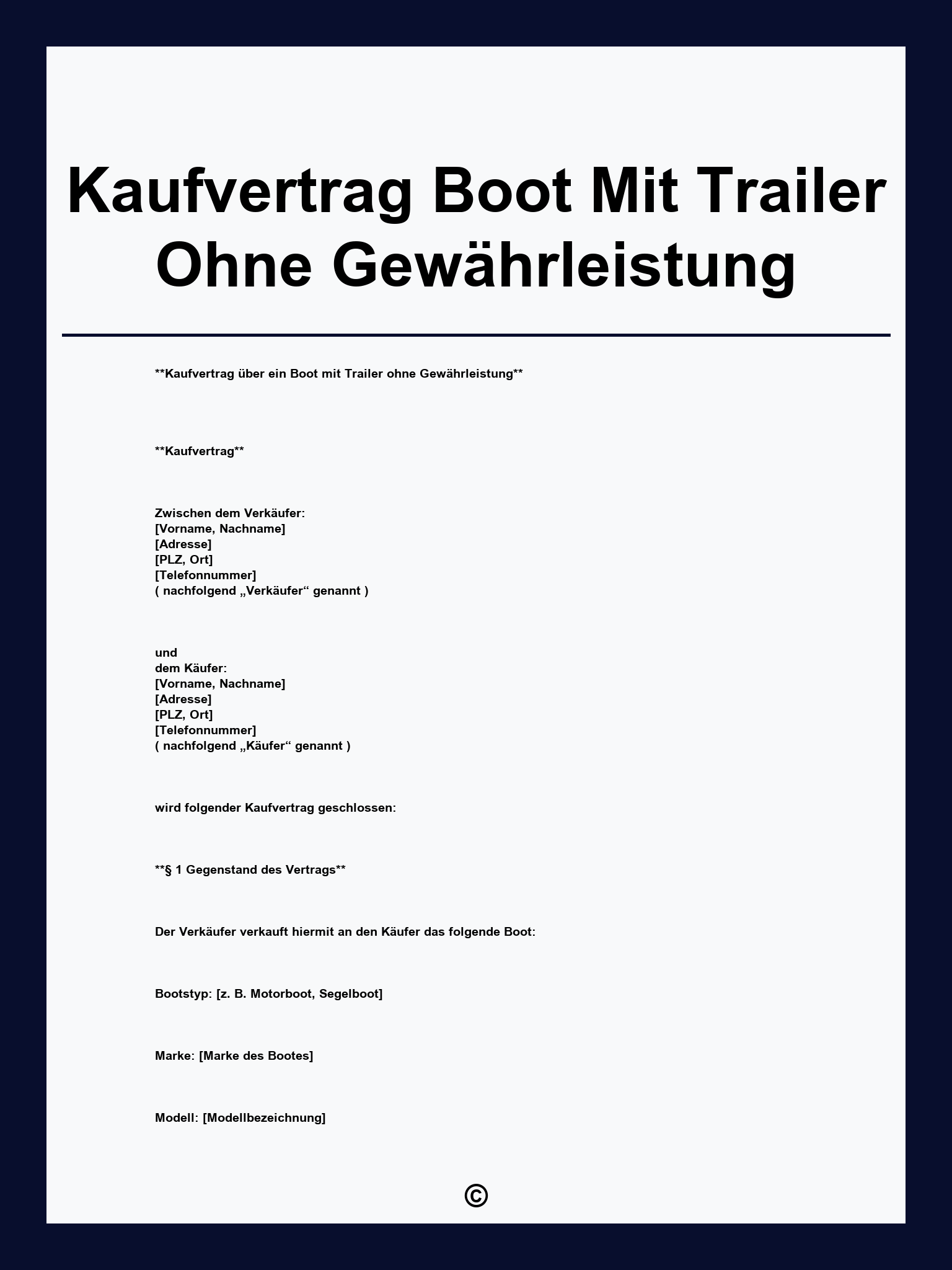 Kaufvertrag Boot Mit Trailer Ohne Gewährleistung