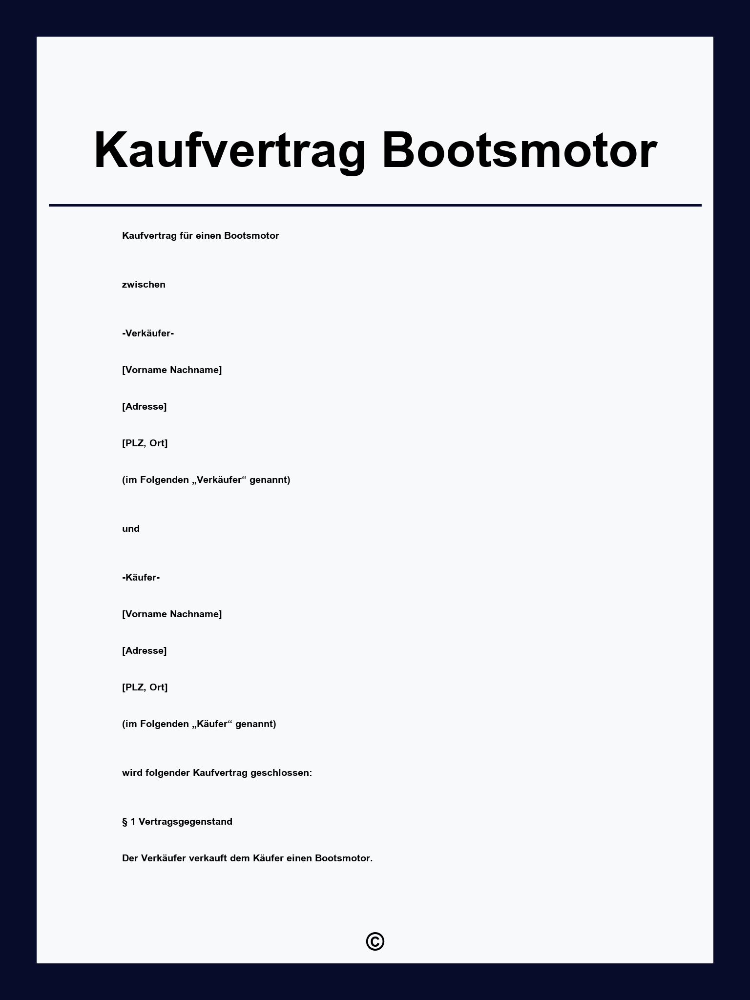 Kaufvertrag Bootsmotor