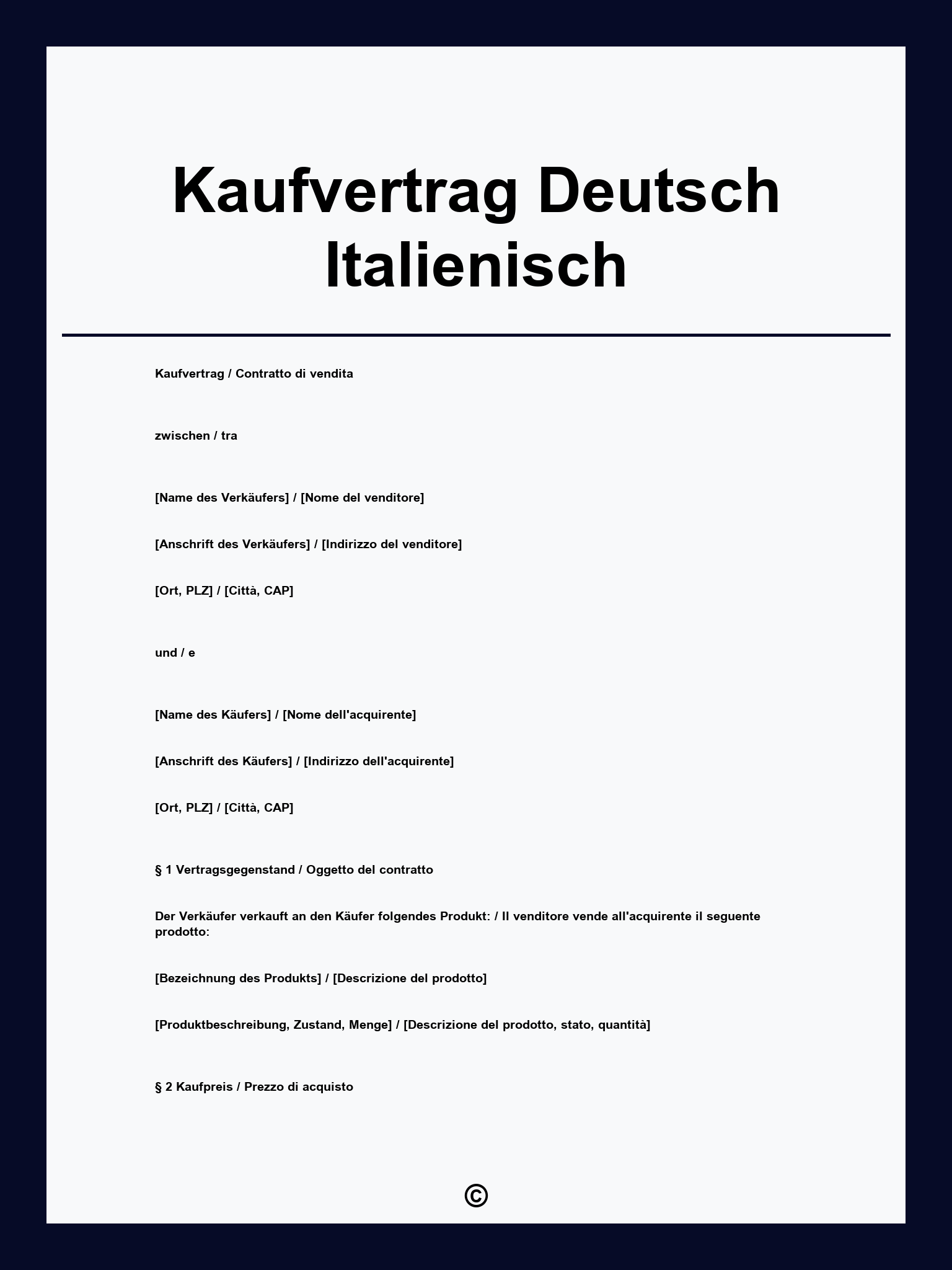 Kaufvertrag Deutsch Italienisch