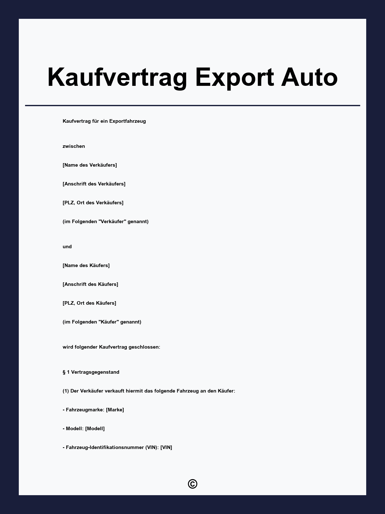 Kaufvertrag Export Auto