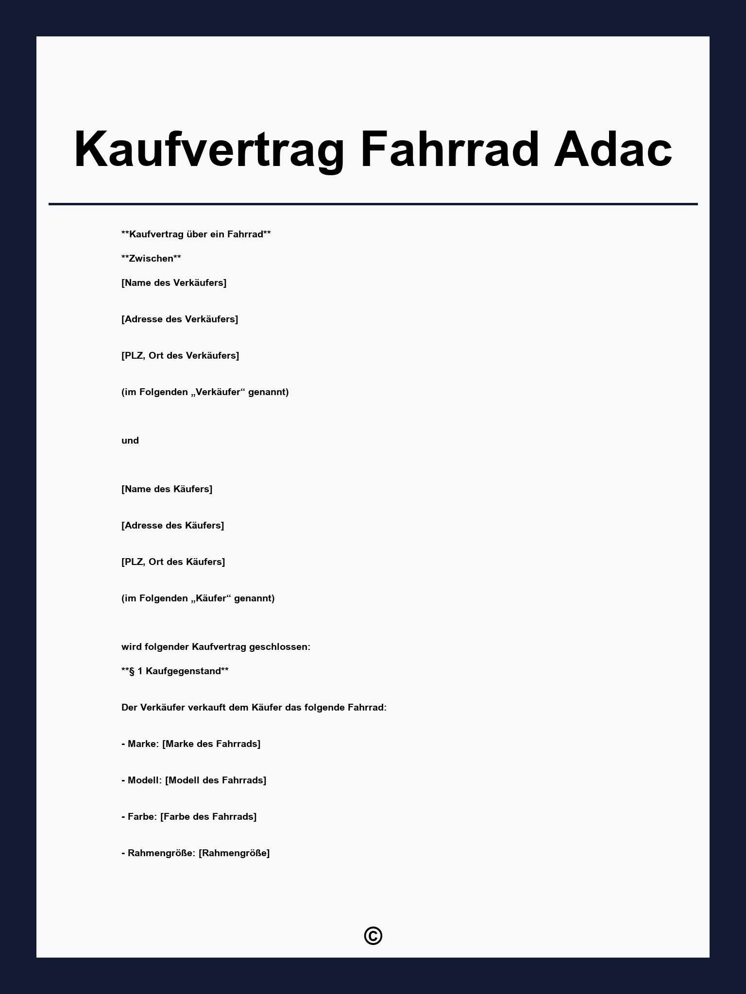 Kaufvertrag Fahrrad Adac