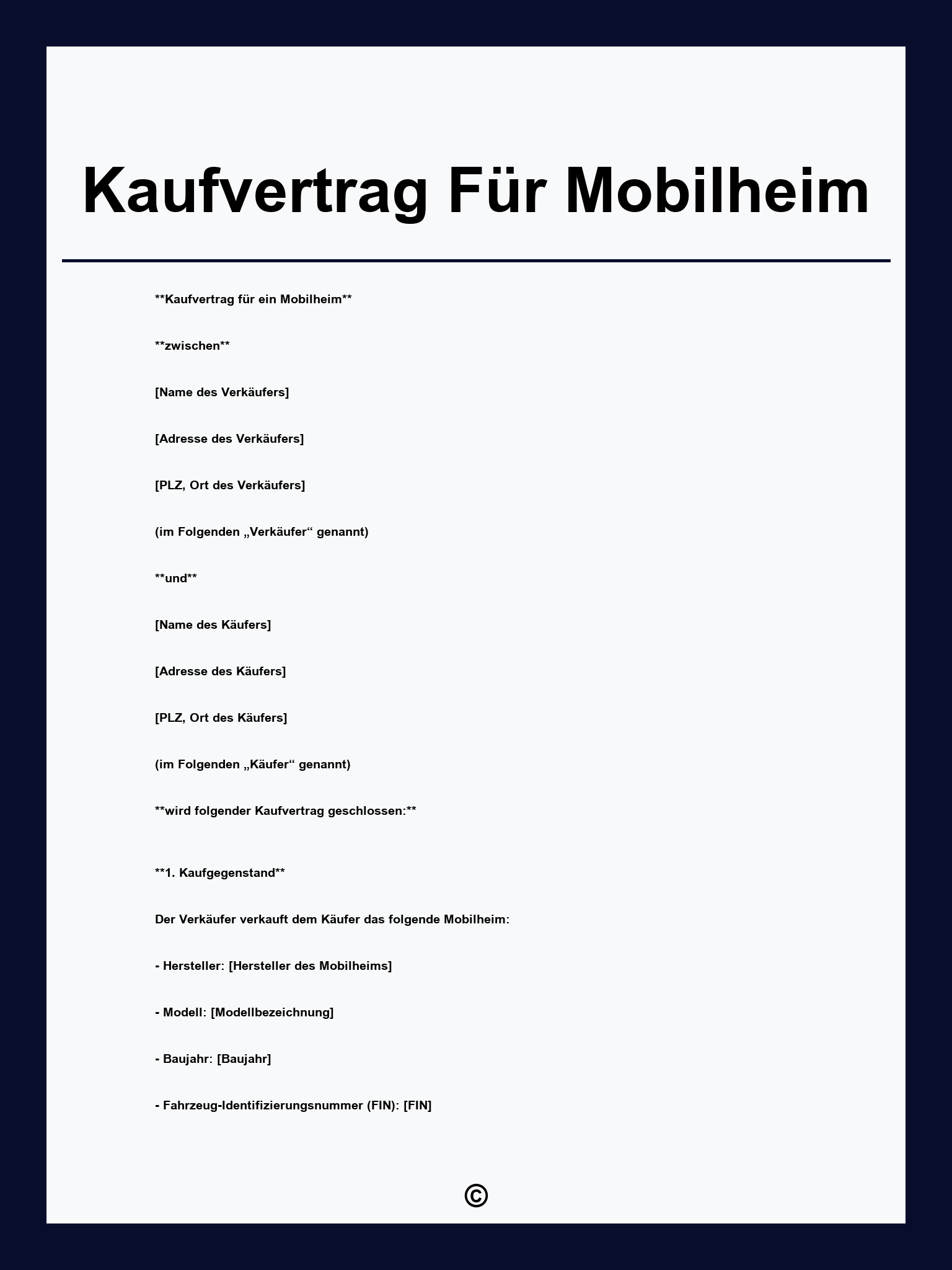 Kaufvertrag Für Mobilheim