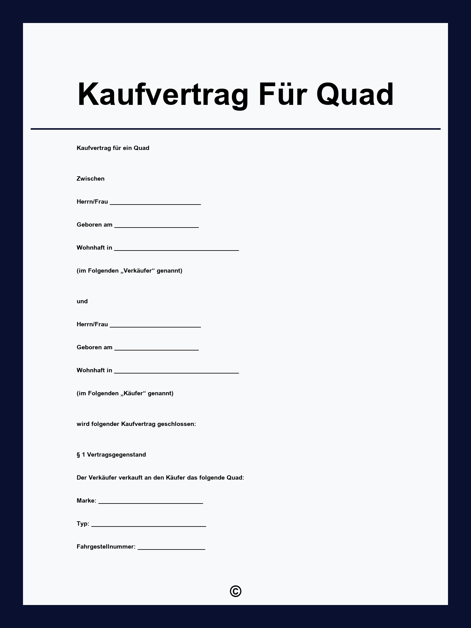 Kaufvertrag Für Quad