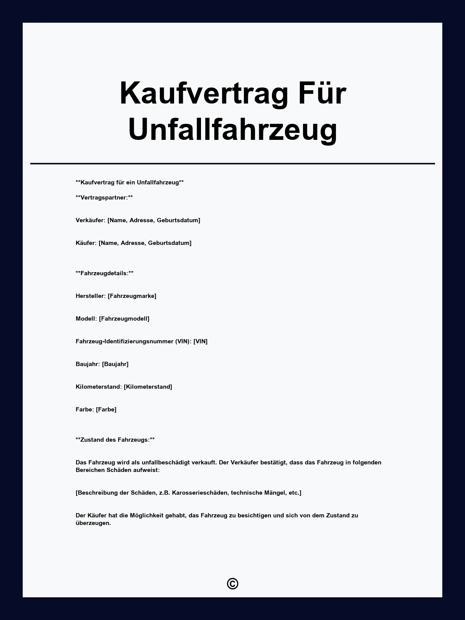 Kaufvertrag Für Unfallfahrzeug