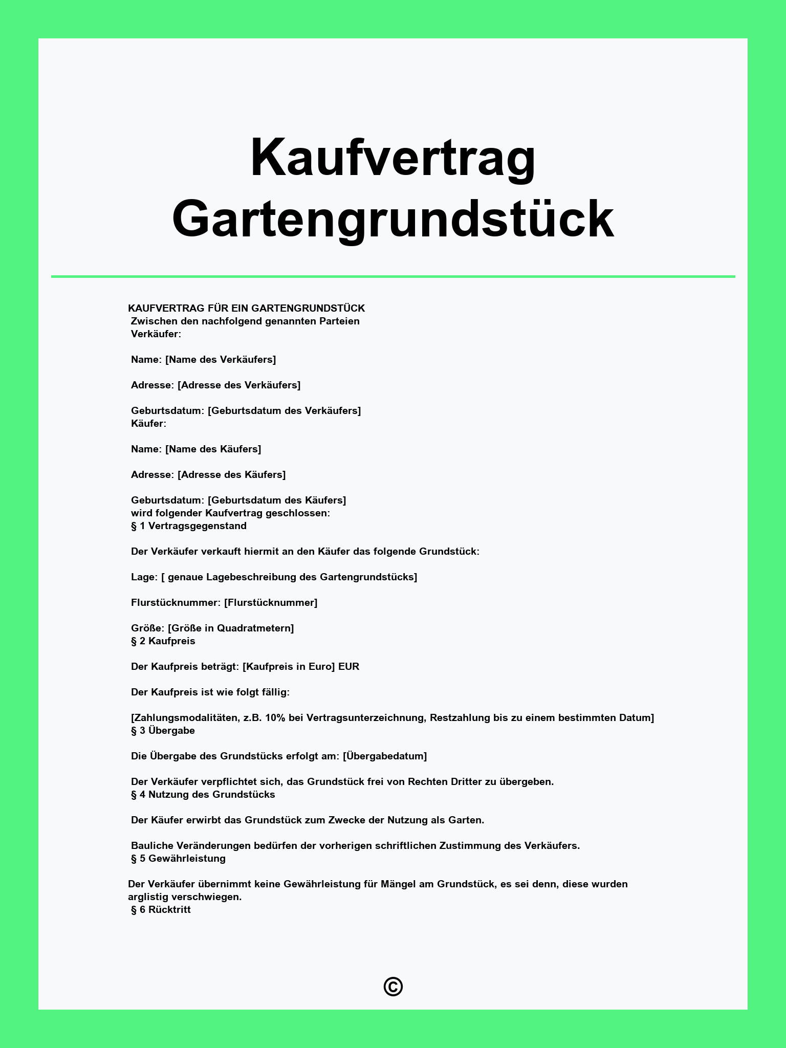 Kaufvertrag Gartengrundstück