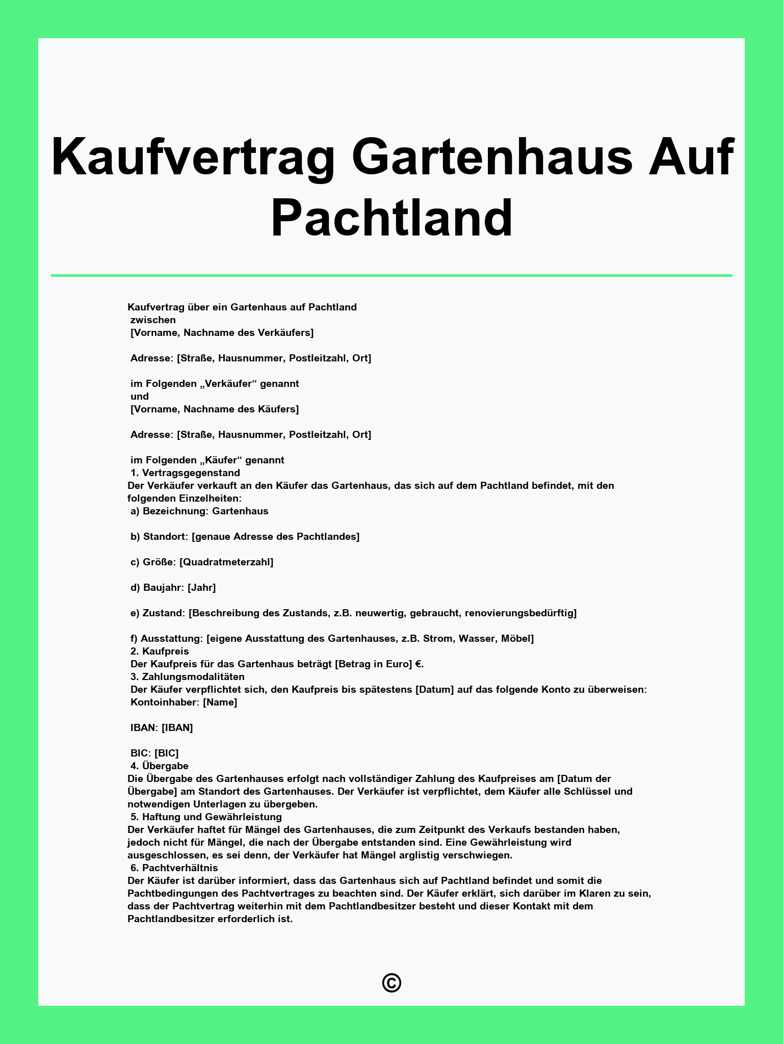 Kaufvertrag Gartenhaus Auf Pachtland