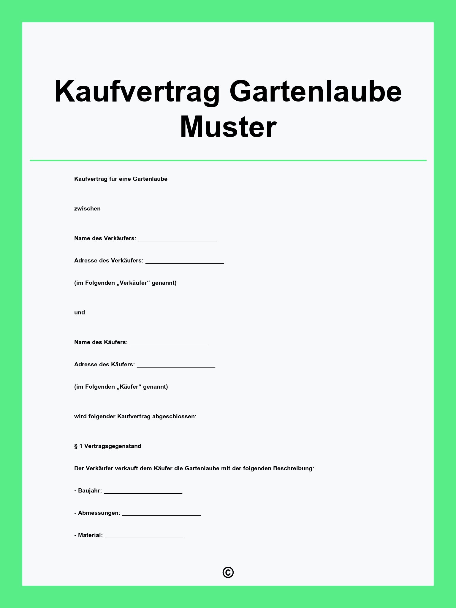 Kaufvertrag Gartenlaube Muster