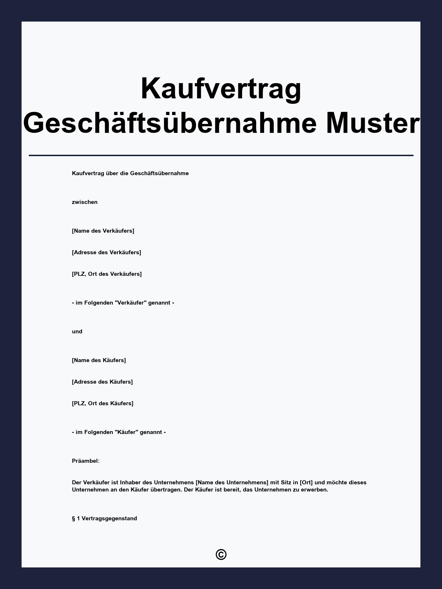 Kaufvertrag Geschäftsübernahme Muster