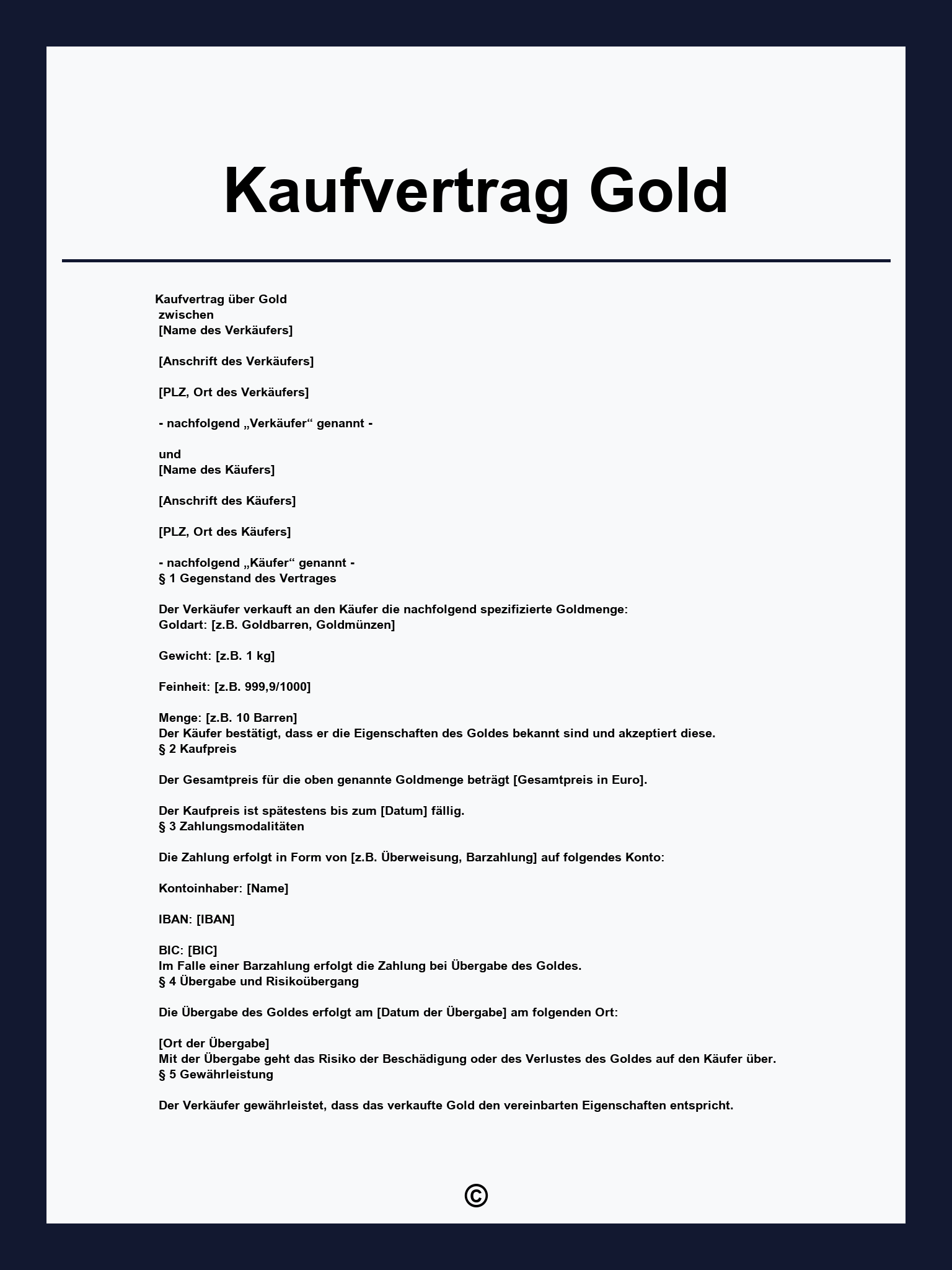 Kaufvertrag Gold
