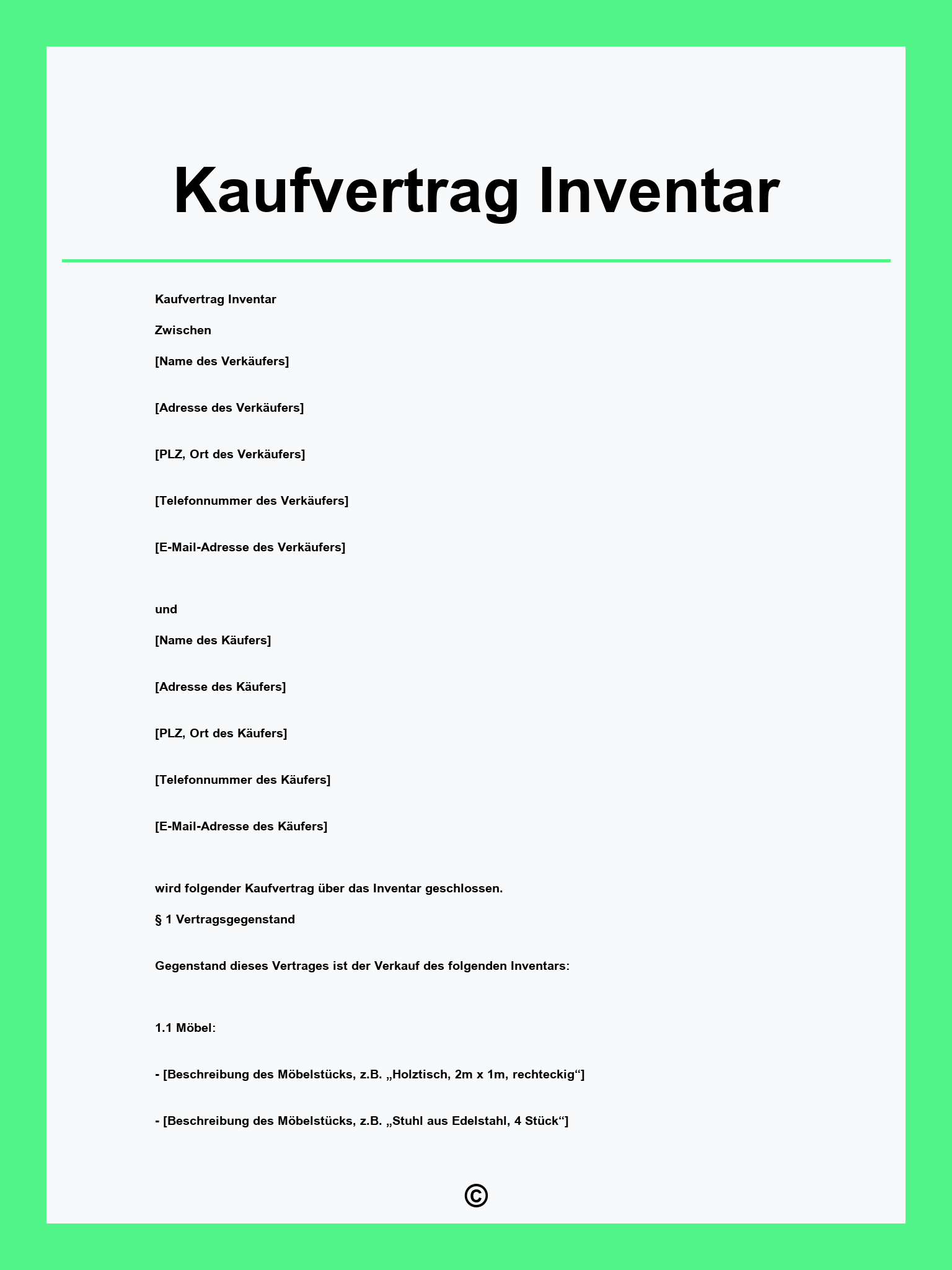 Kaufvertrag Inventar