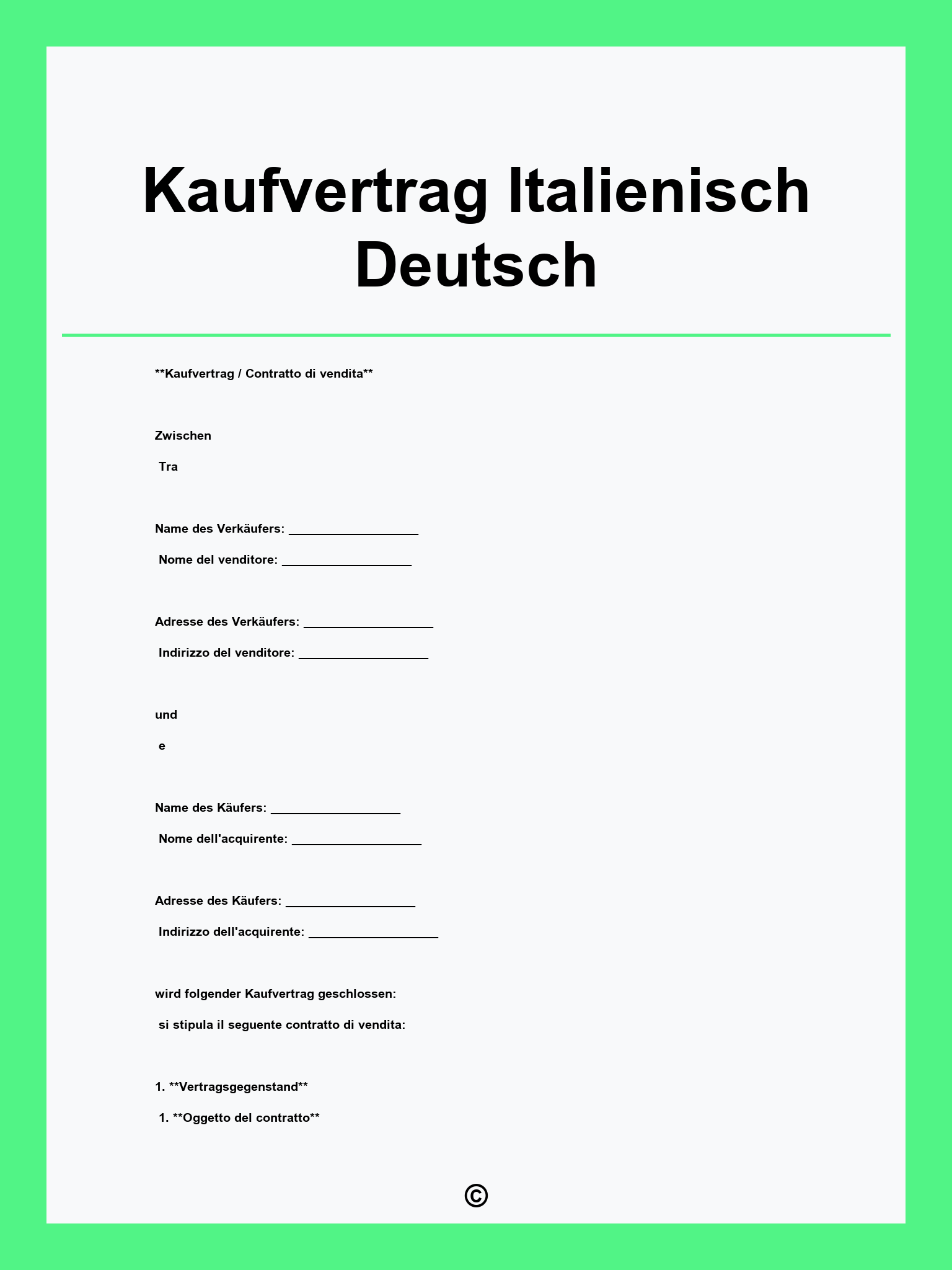 Kaufvertrag Italienisch Deutsch