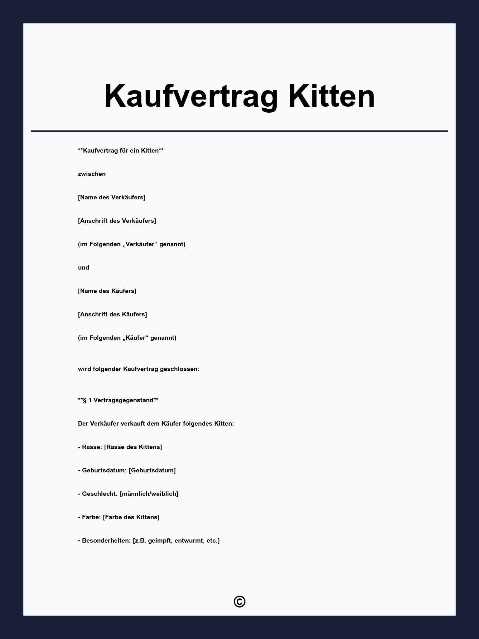 Kaufvertrag Kitten
