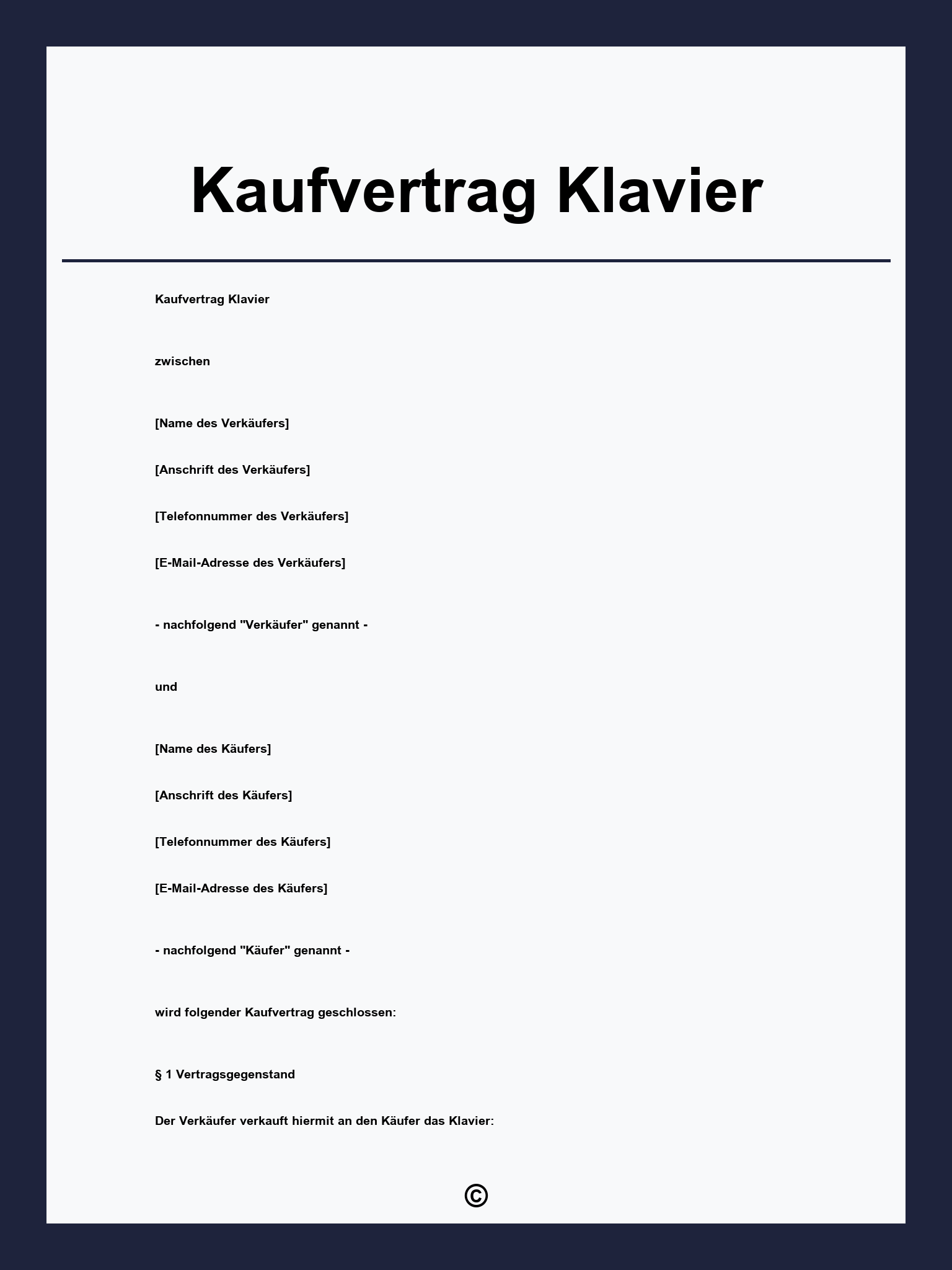 Kaufvertrag Klavier