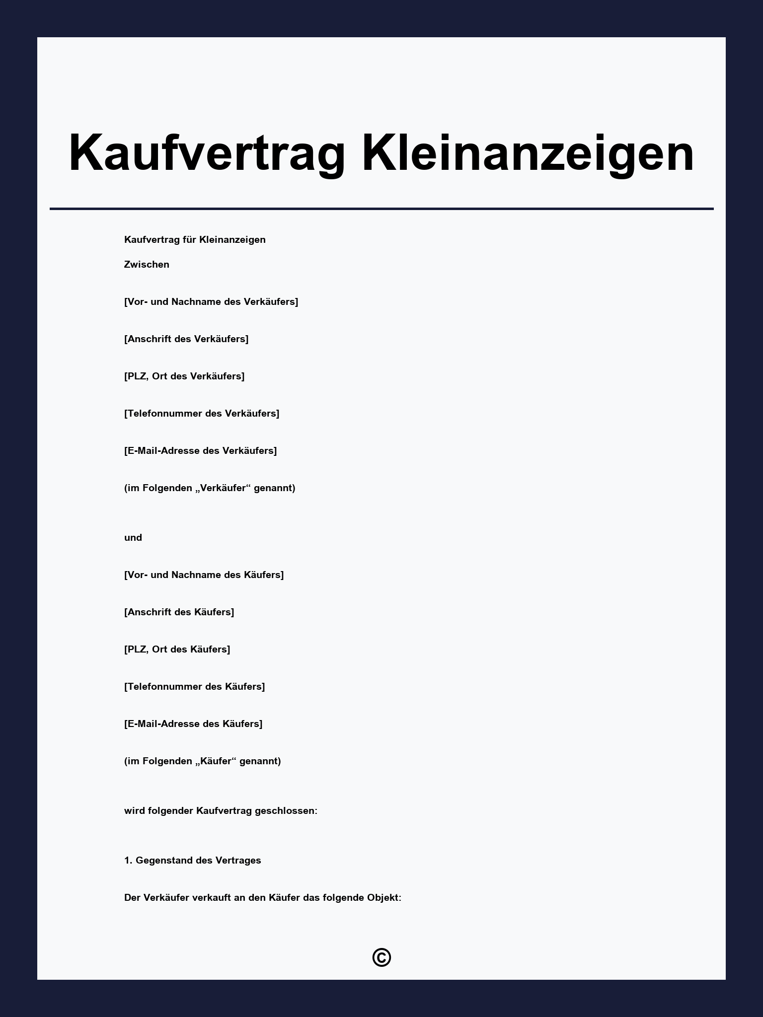 Kaufvertrag Kleinanzeigen