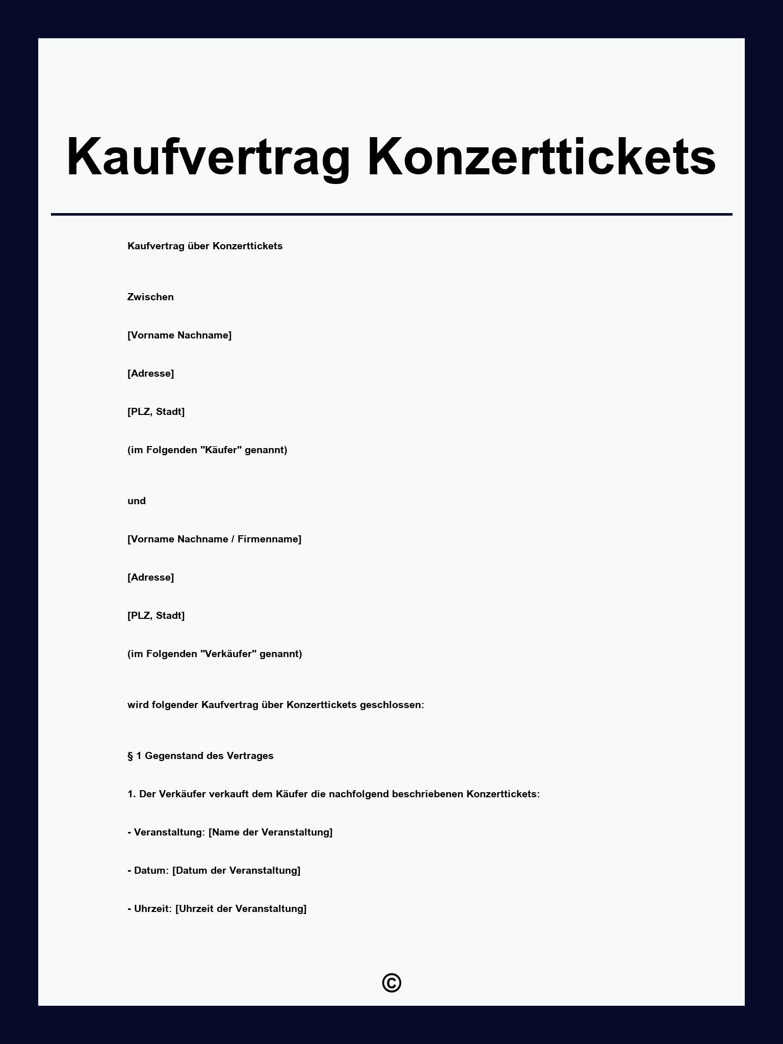Kaufvertrag Konzerttickets