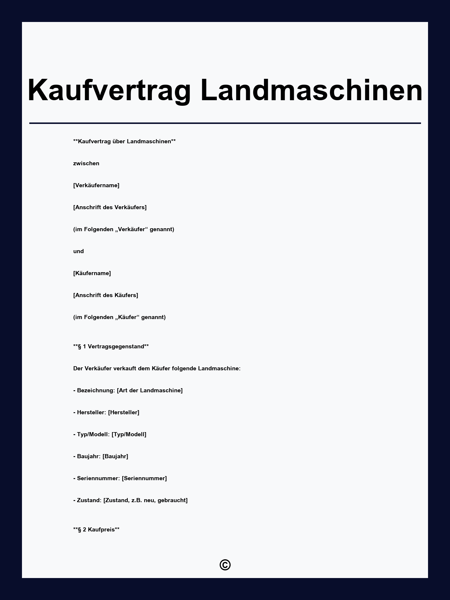 Kaufvertrag Landmaschinen