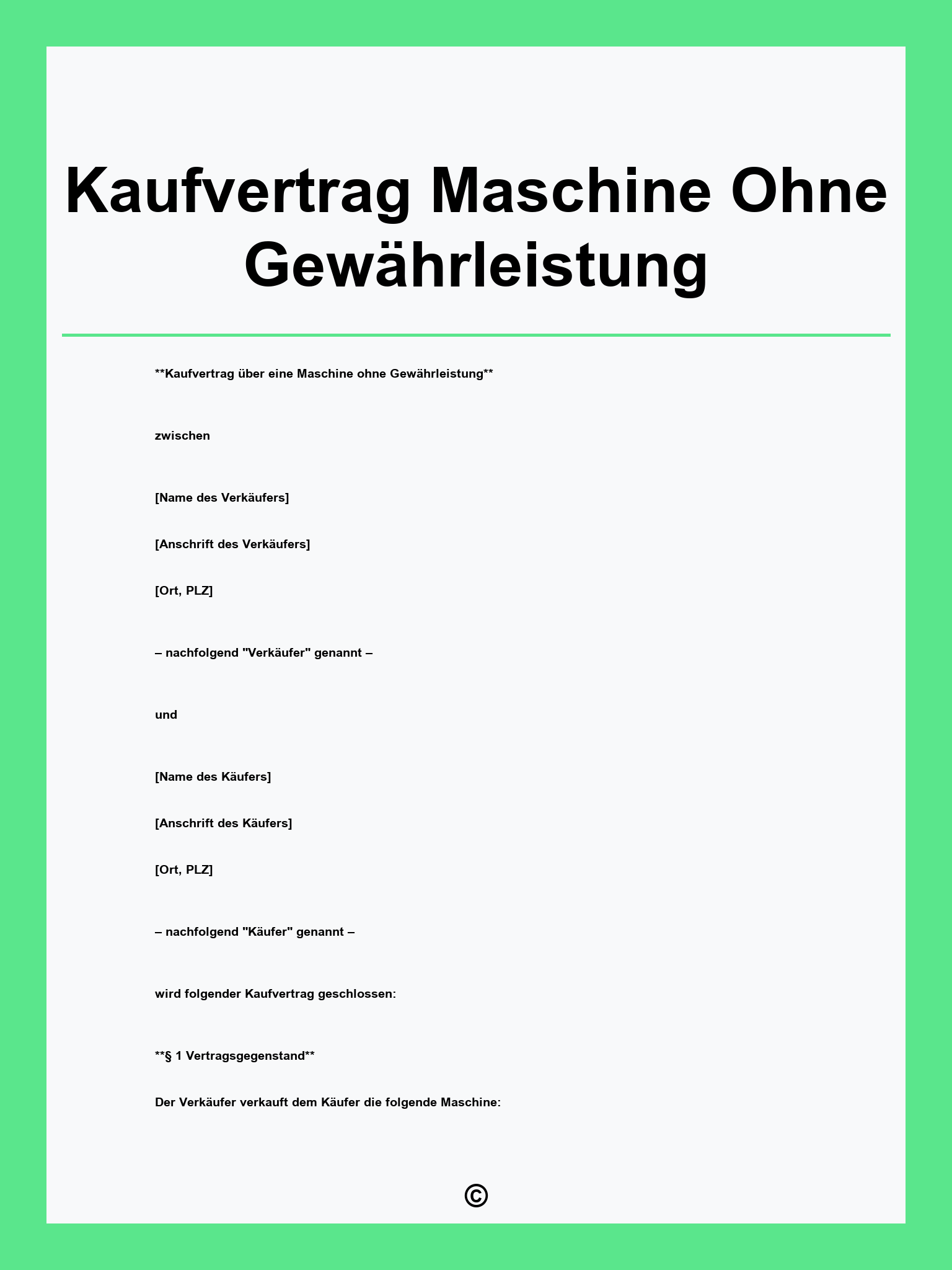 Kaufvertrag Maschine Ohne Gewährleistung