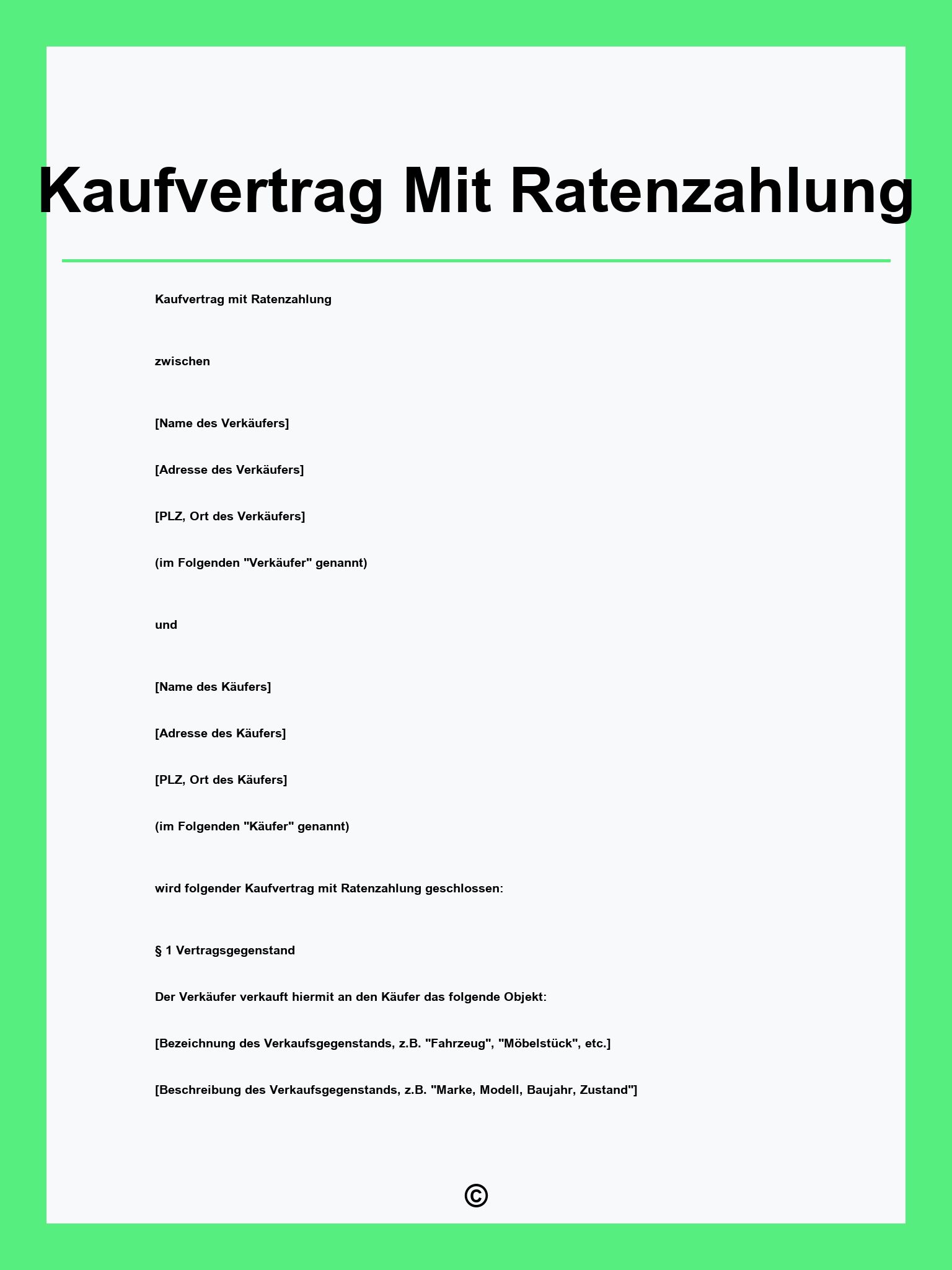 Kaufvertrag Mit Ratenzahlung