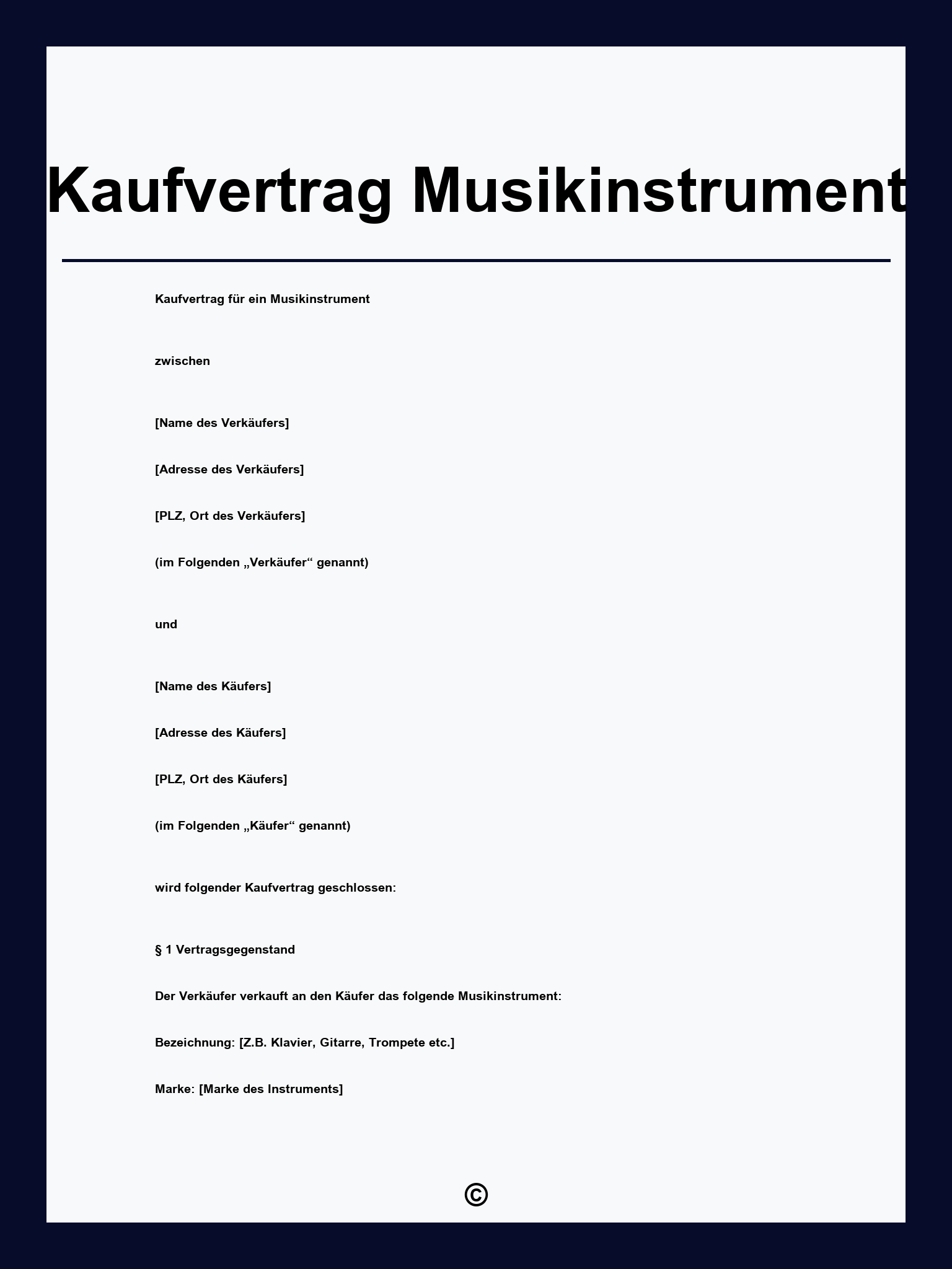 Kaufvertrag Musikinstrument