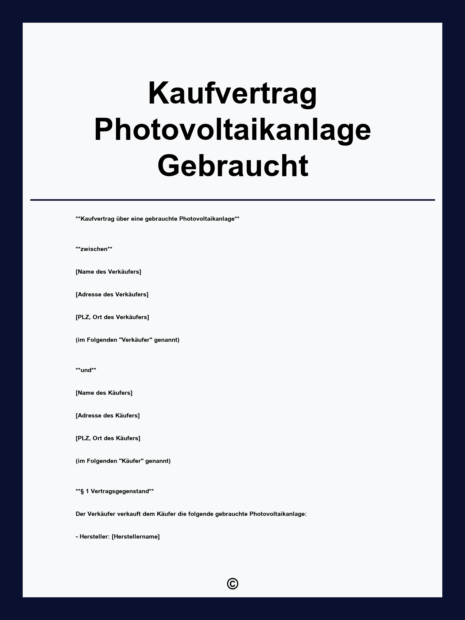 Kaufvertrag Photovoltaikanlage Gebraucht