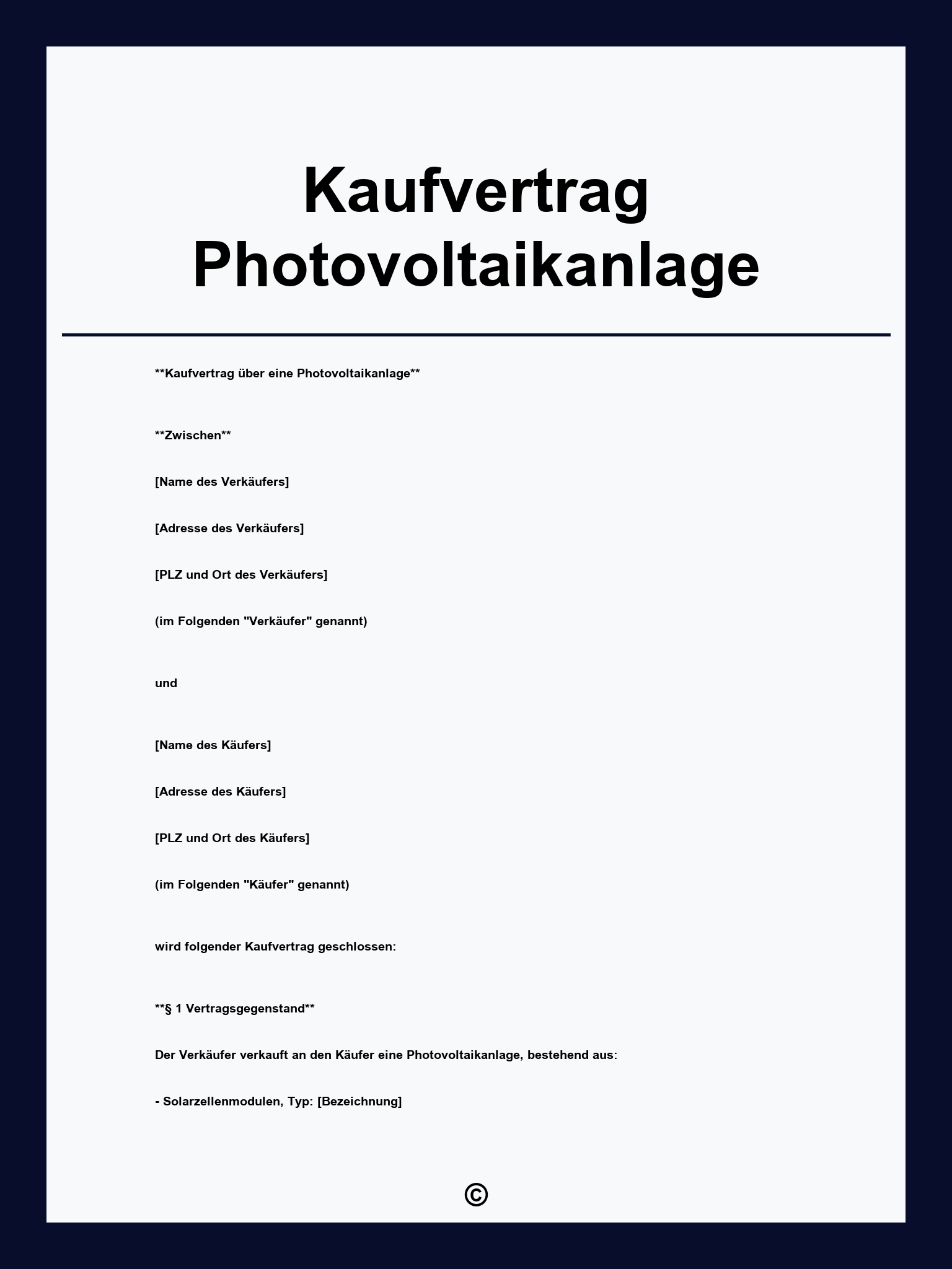 Kaufvertrag Photovoltaikanlage