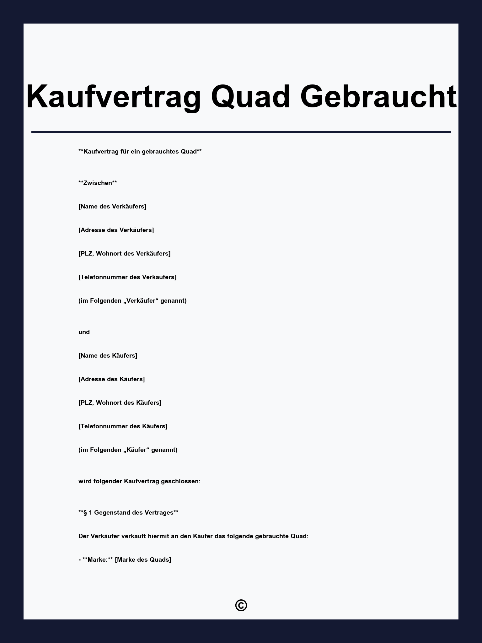 Kaufvertrag Quad Gebraucht