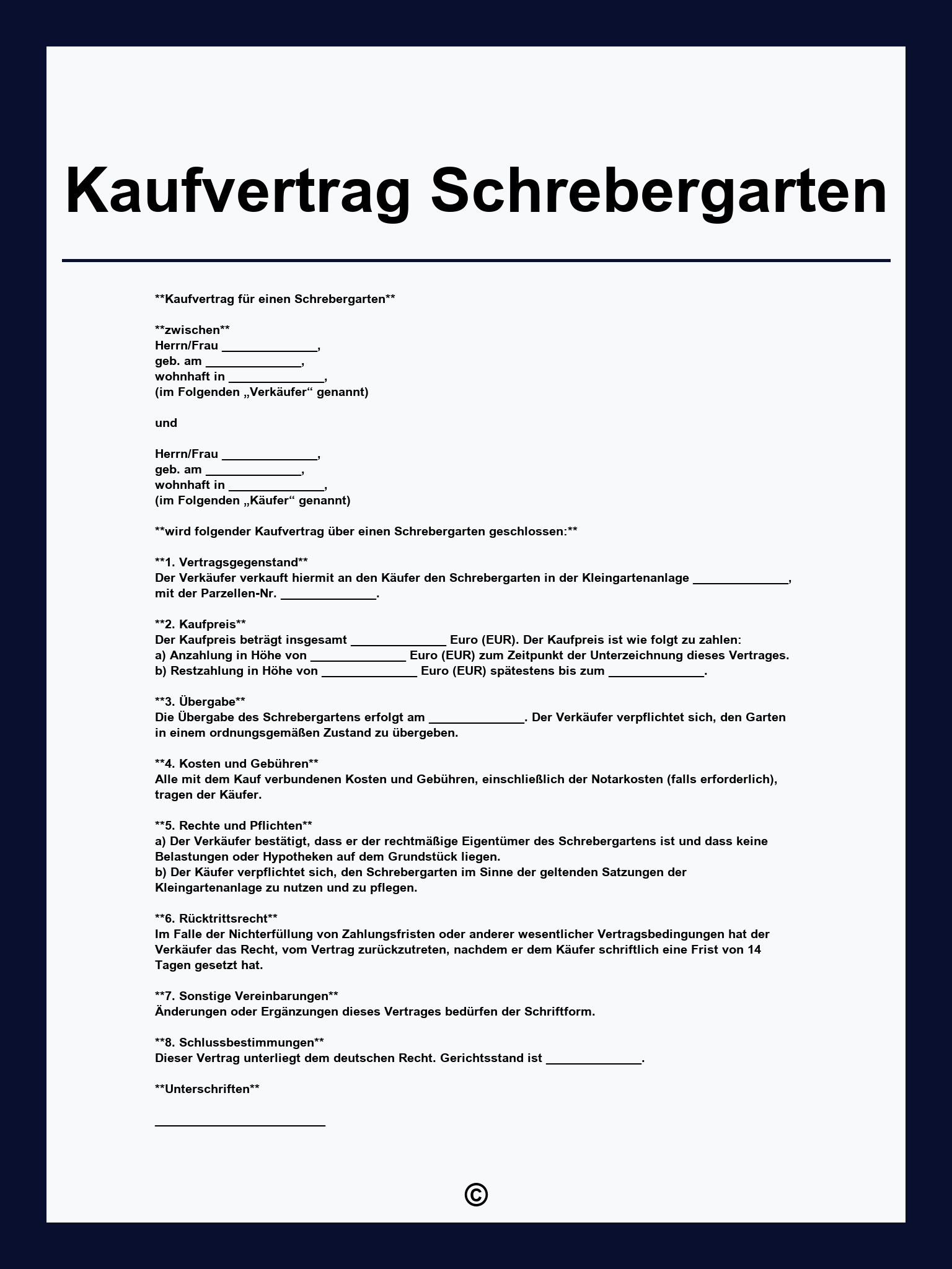 Kaufvertrag Schrebergarten
