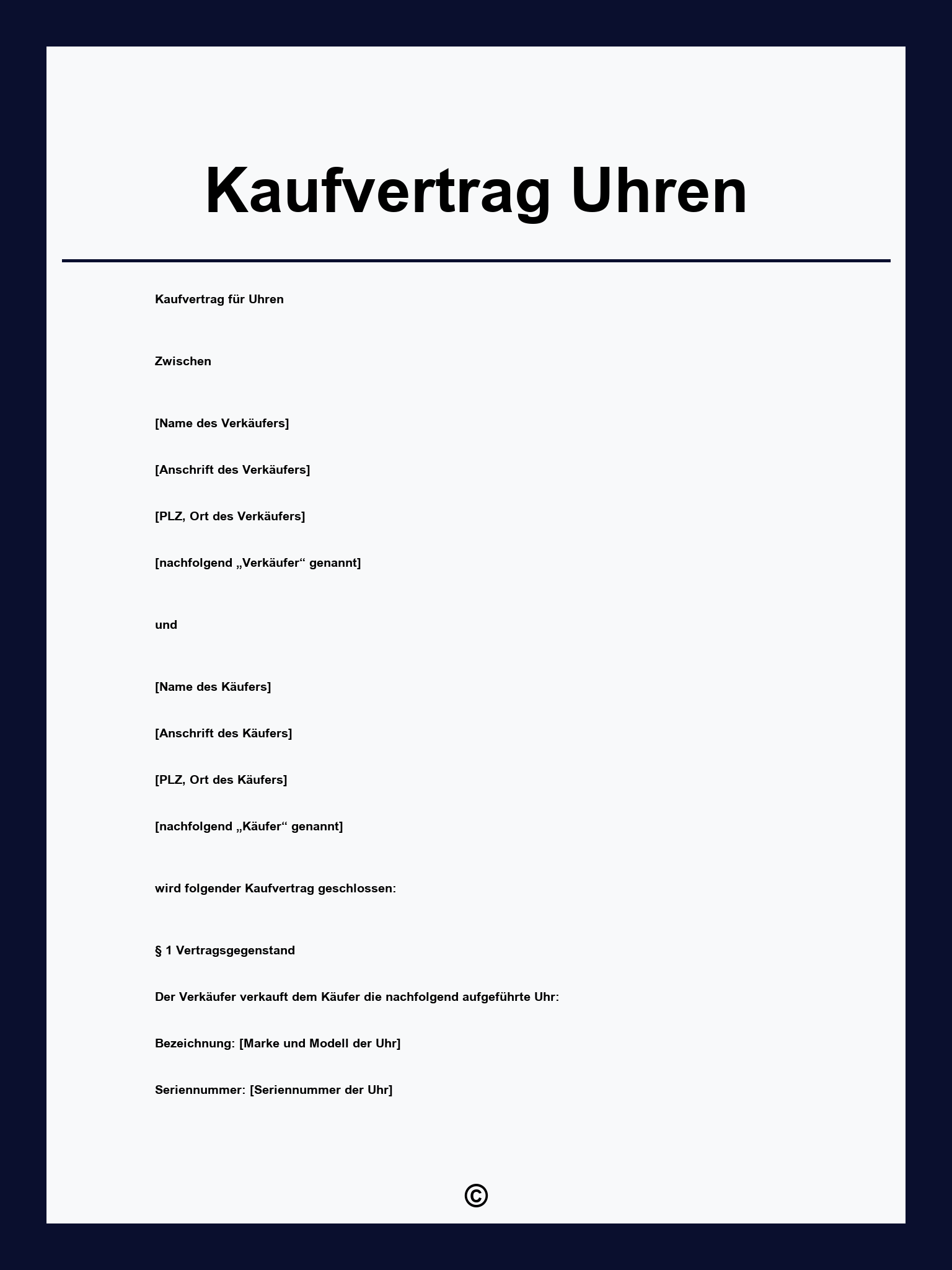 Kaufvertrag Uhren