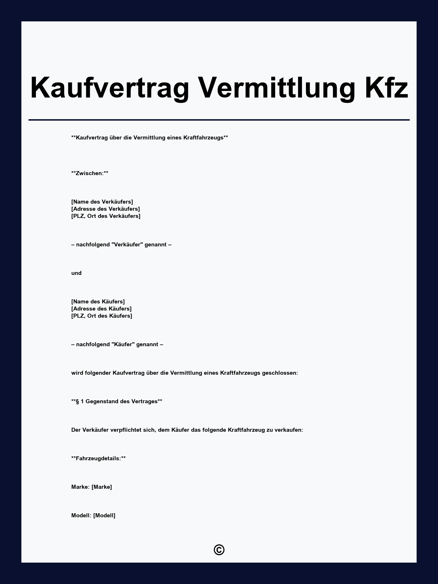 Kaufvertrag Vermittlung Kfz