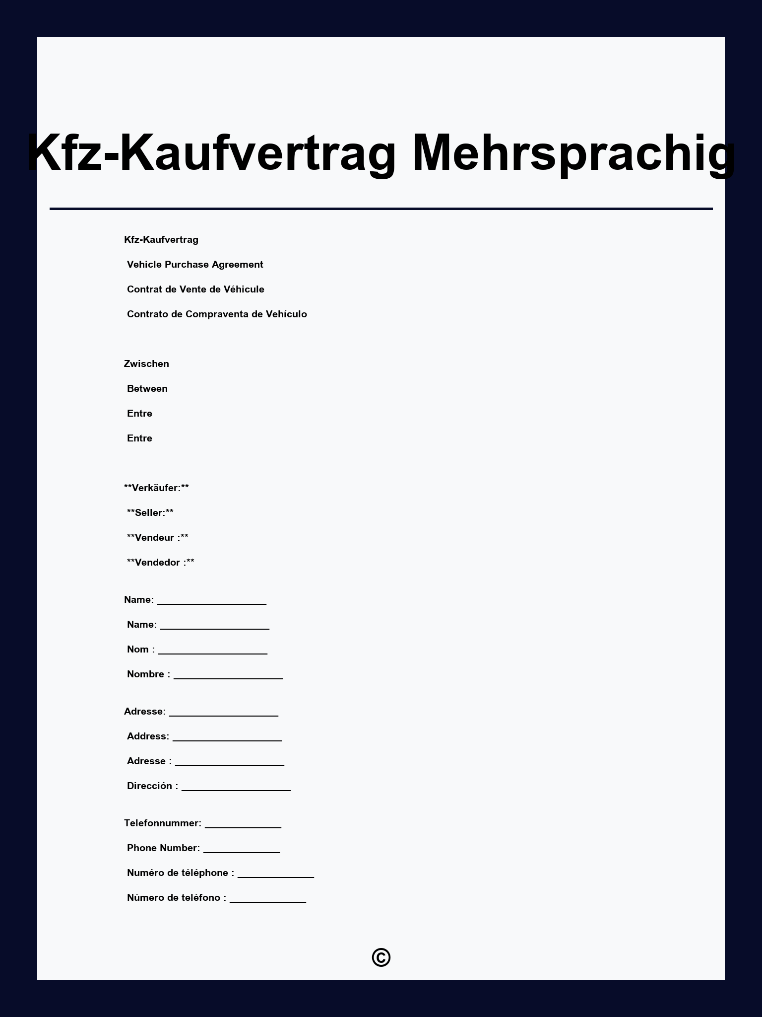 Kfz-Kaufvertrag Mehrsprachig