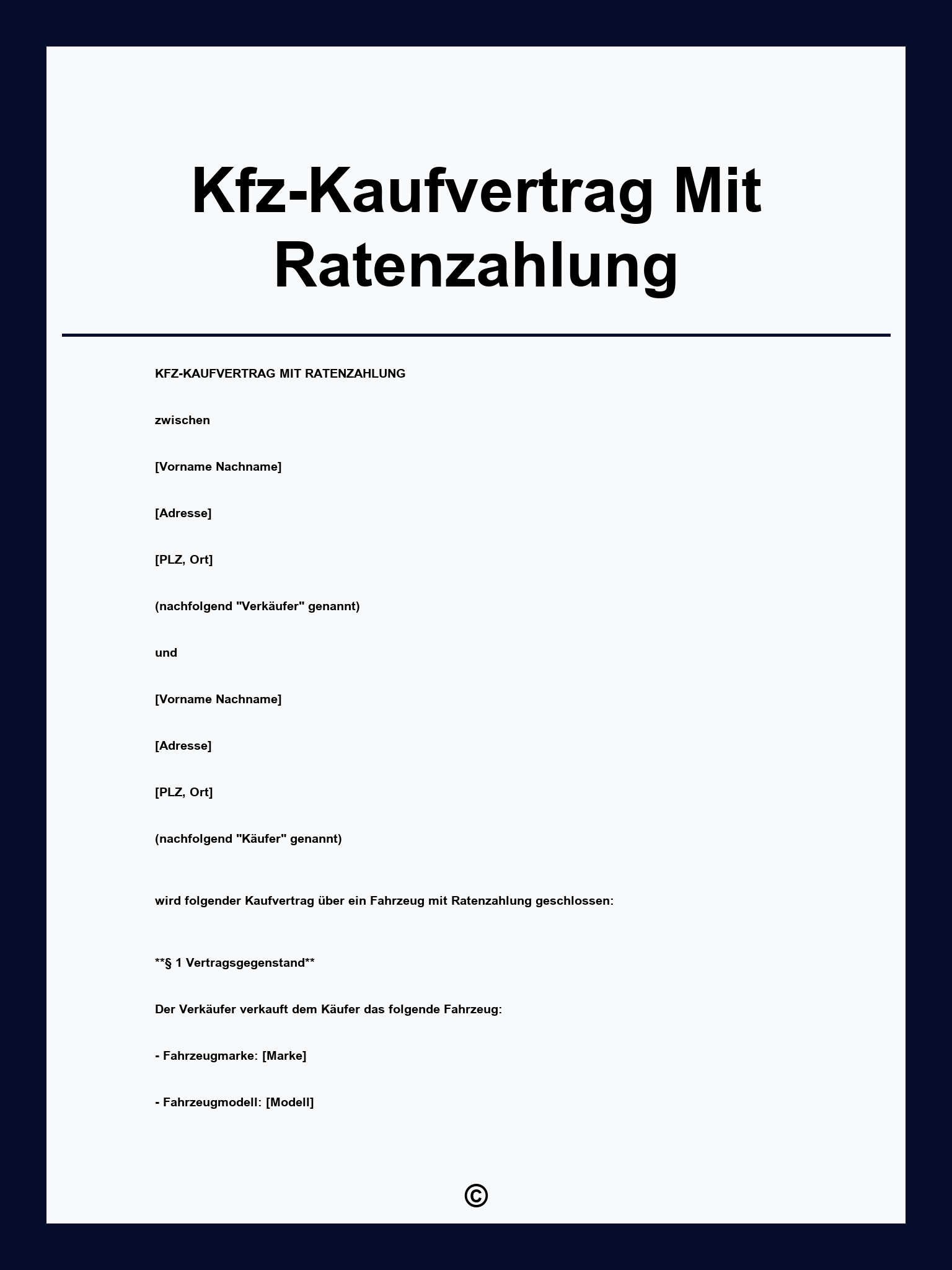 Kfz-Kaufvertrag Mit Ratenzahlung