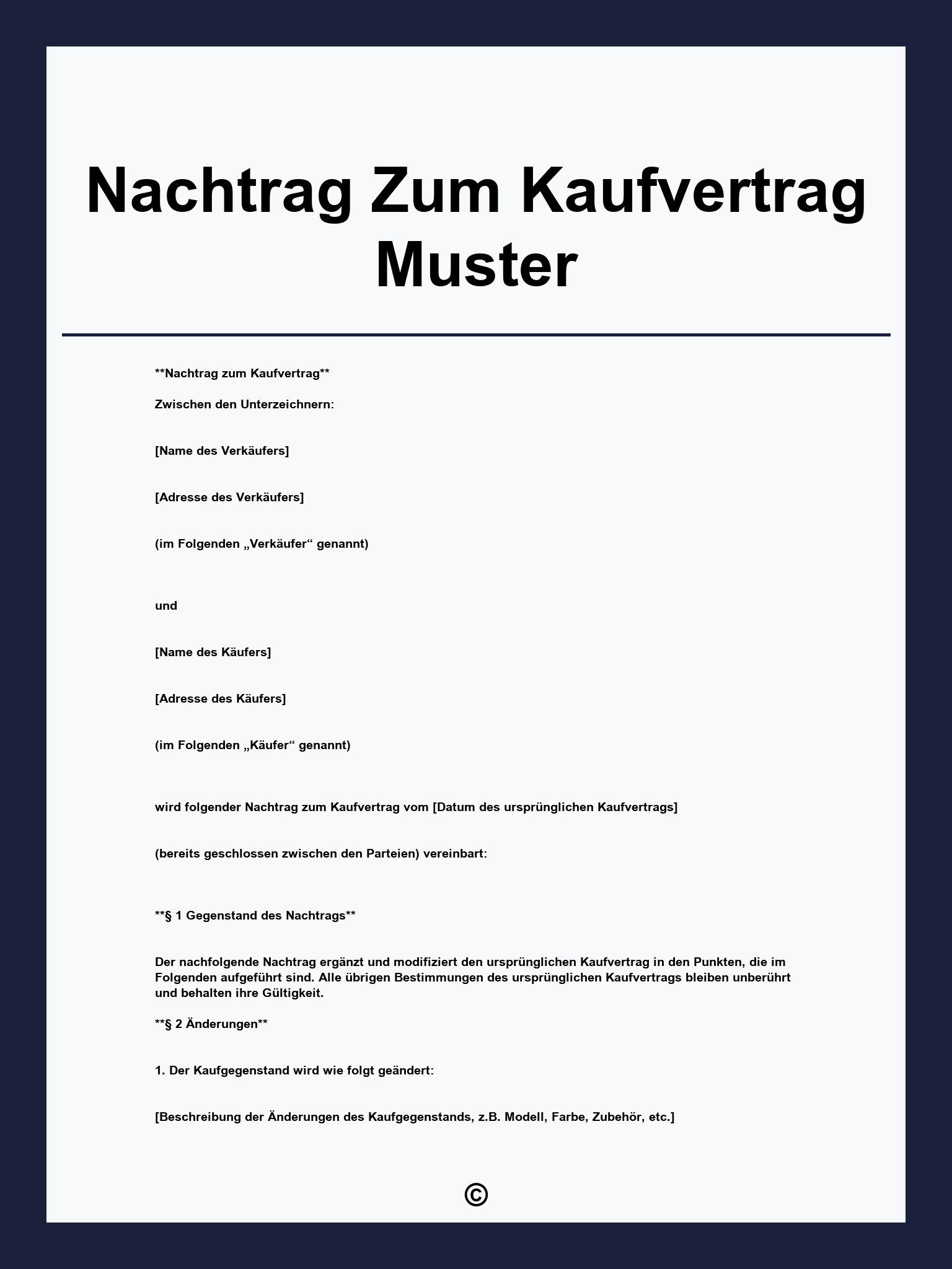 Nachtrag Zum Kaufvertrag Muster