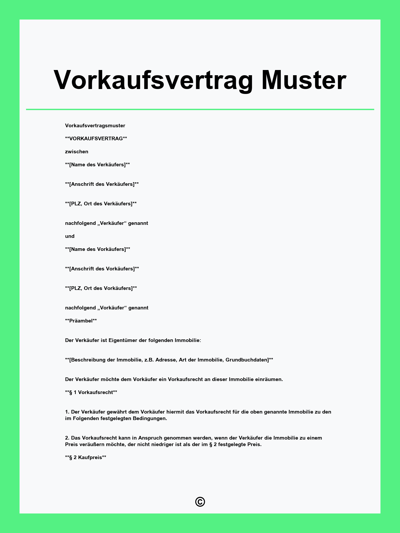Vorkaufsvertrag Muster