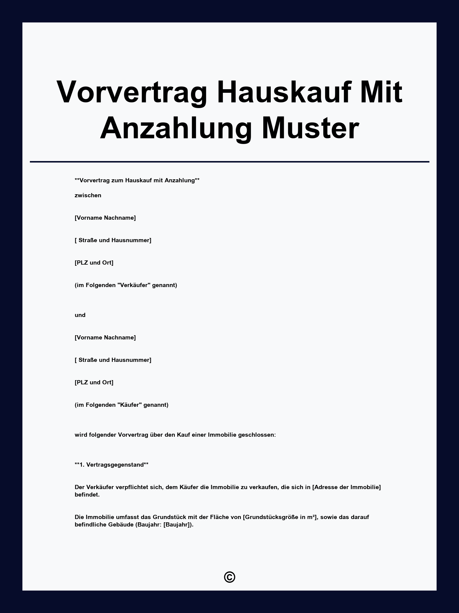 Vorvertrag Hauskauf Mit Anzahlung Muster