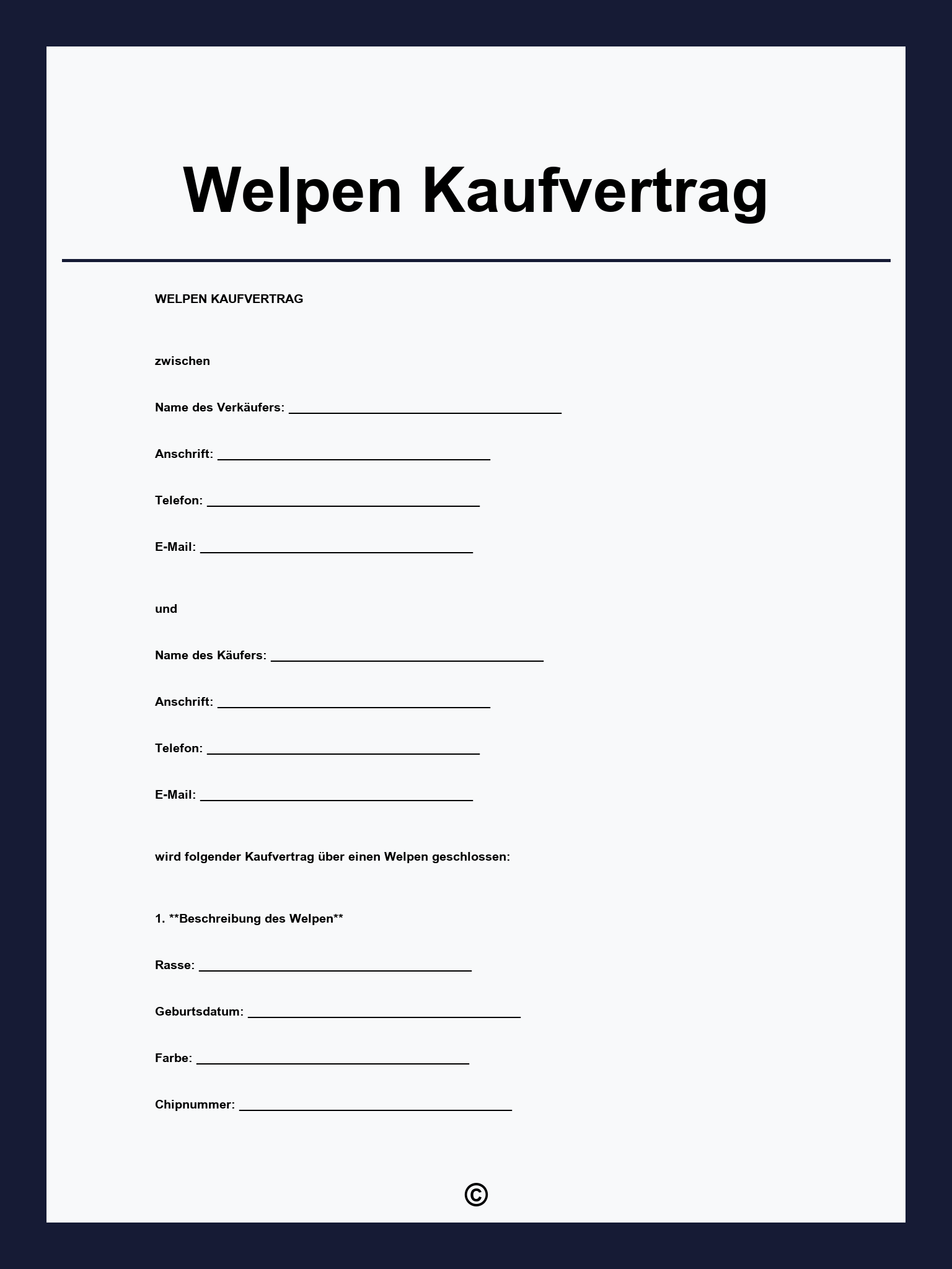 Welpen Kaufvertrag